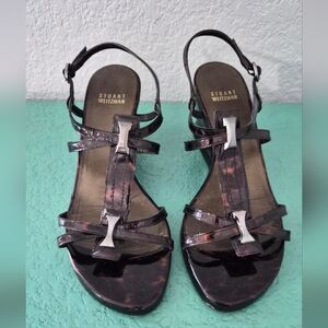 Stuart Weitzman Tortoiseshell Patent Wedge Sandals 9M